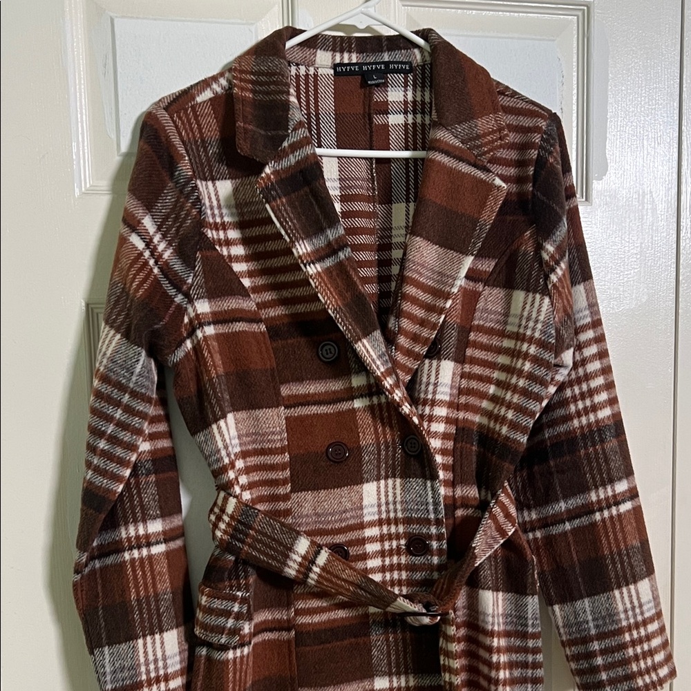 Brown Plaid Belted Pea Coat